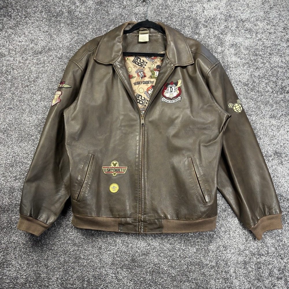Vintage Disney Store Air Patrol Mickey Mouse Pilot Leather‎ Bomber Jacket Large